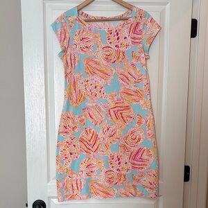 Lilly Pulitzer Aqua Floral Shell-Print Cap Sleeve Mini Dress